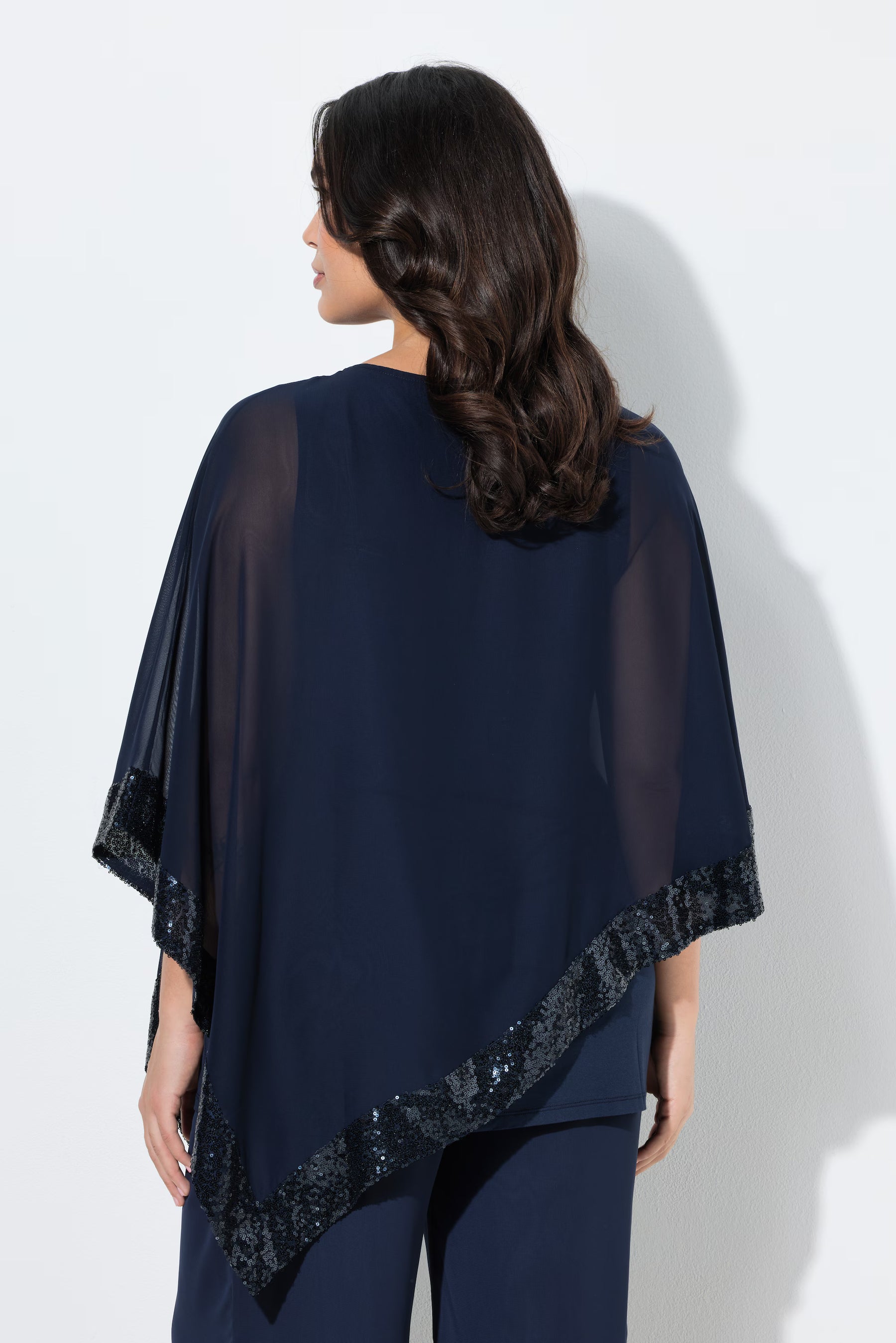 Ulla Popken Navy Chiffon Blouse with Sequins  