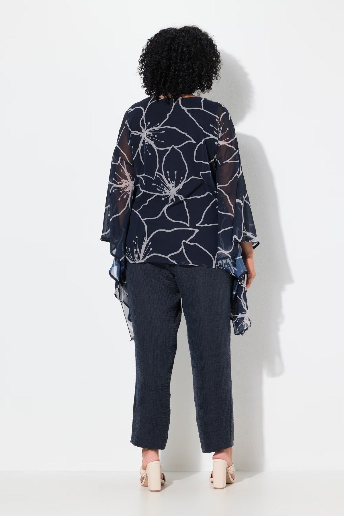 Ulla Popken Navy Floral Chiffon Blouse