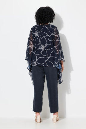 Ulla Popken Navy Floral Chiffon Blouse