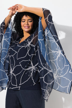 Ulla Popken Navy Floral Chiffon Blouse