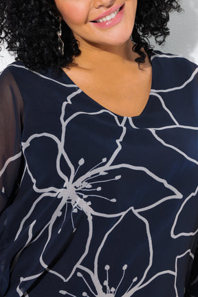 Ulla Popken Navy Floral Chiffon Blouse