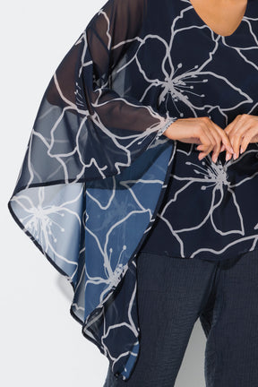 Ulla Popken Navy Floral Chiffon Blouse