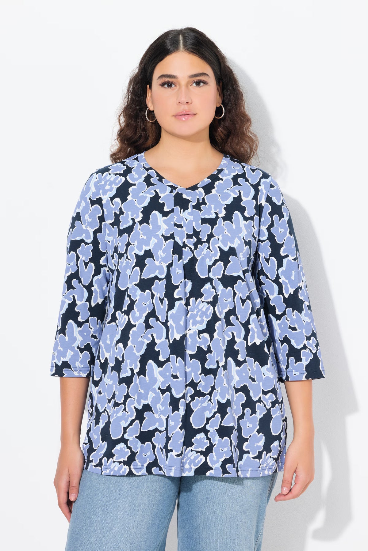 Ulla Popken Navy Floral V-Neck Top