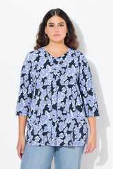 Ulla Popken Navy Floral V-Neck Top