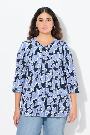 Ulla Popken Navy Floral V-Neck Top