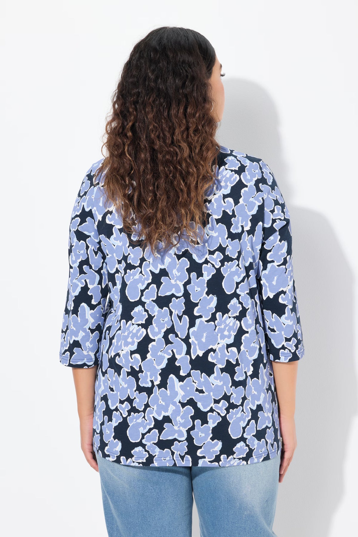 Ulla Popken Navy Floral V-Neck Top