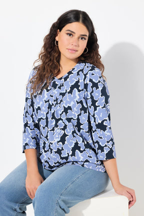 Ulla Popken Navy Floral V-Neck Top