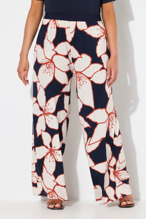 Ulla Popken Navy Floral Wide Leg Trousers