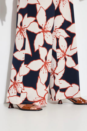 Ulla Popken Navy Floral Wide Leg Trousers