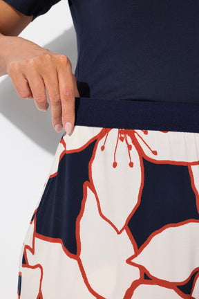 Ulla Popken Navy Floral Wide Leg Trousers