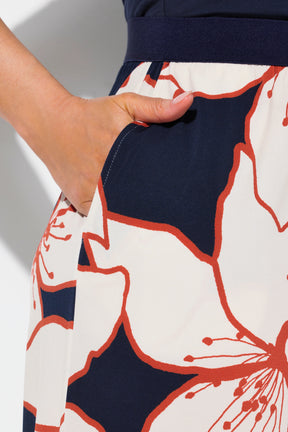 Ulla Popken Navy Floral Wide Leg Trousers