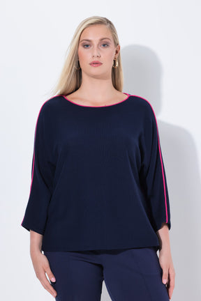 Ulla Popken Navy Knit Jumper with Piping