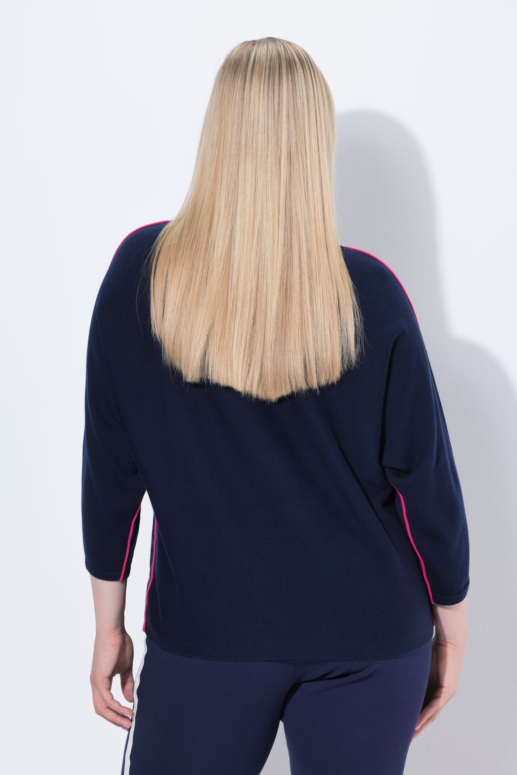 Ulla Popken Navy Knit Jumper with Piping