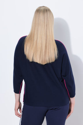 Ulla Popken Navy Knit Jumper with Piping