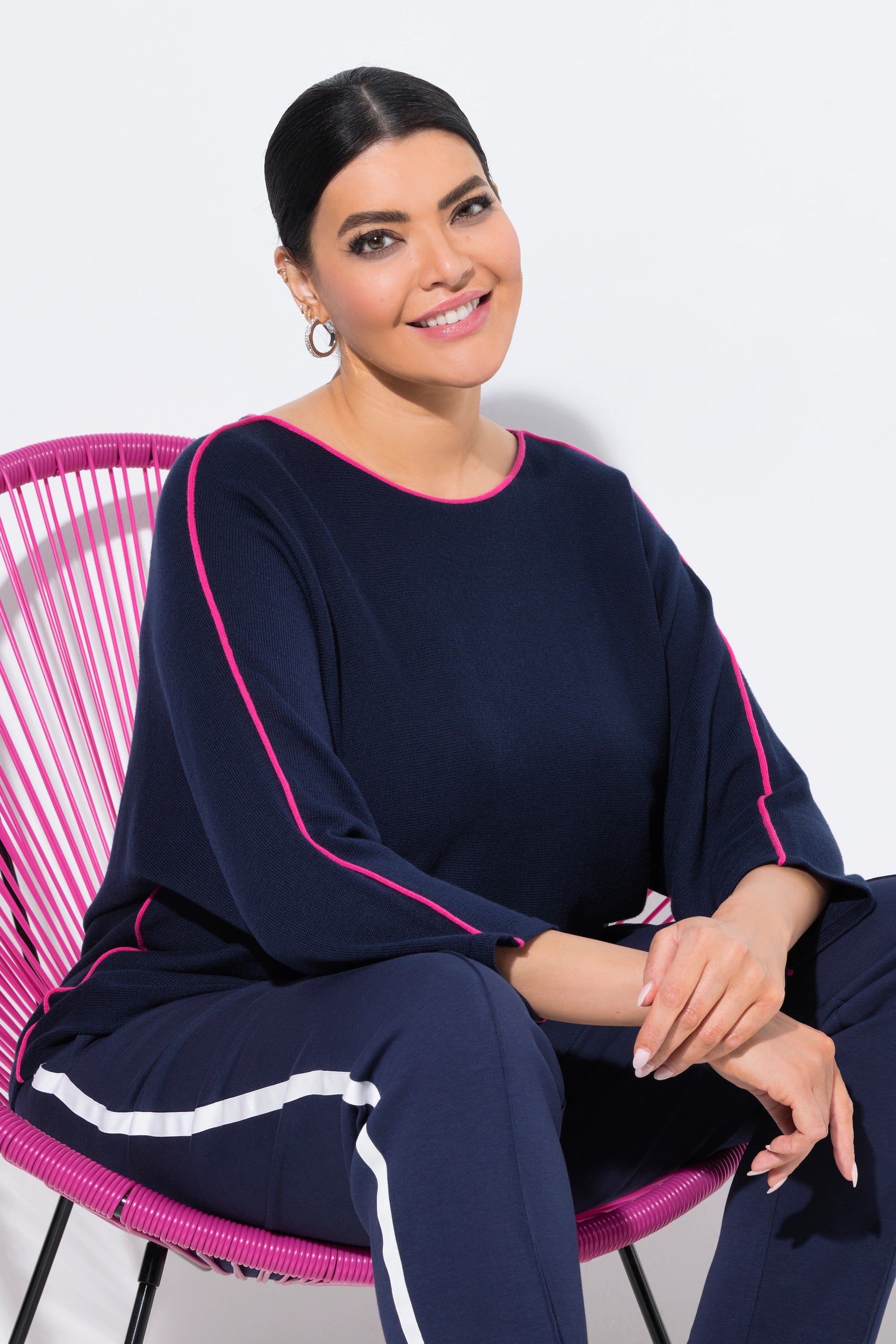 Ulla Popken Navy Knit Jumper with Piping