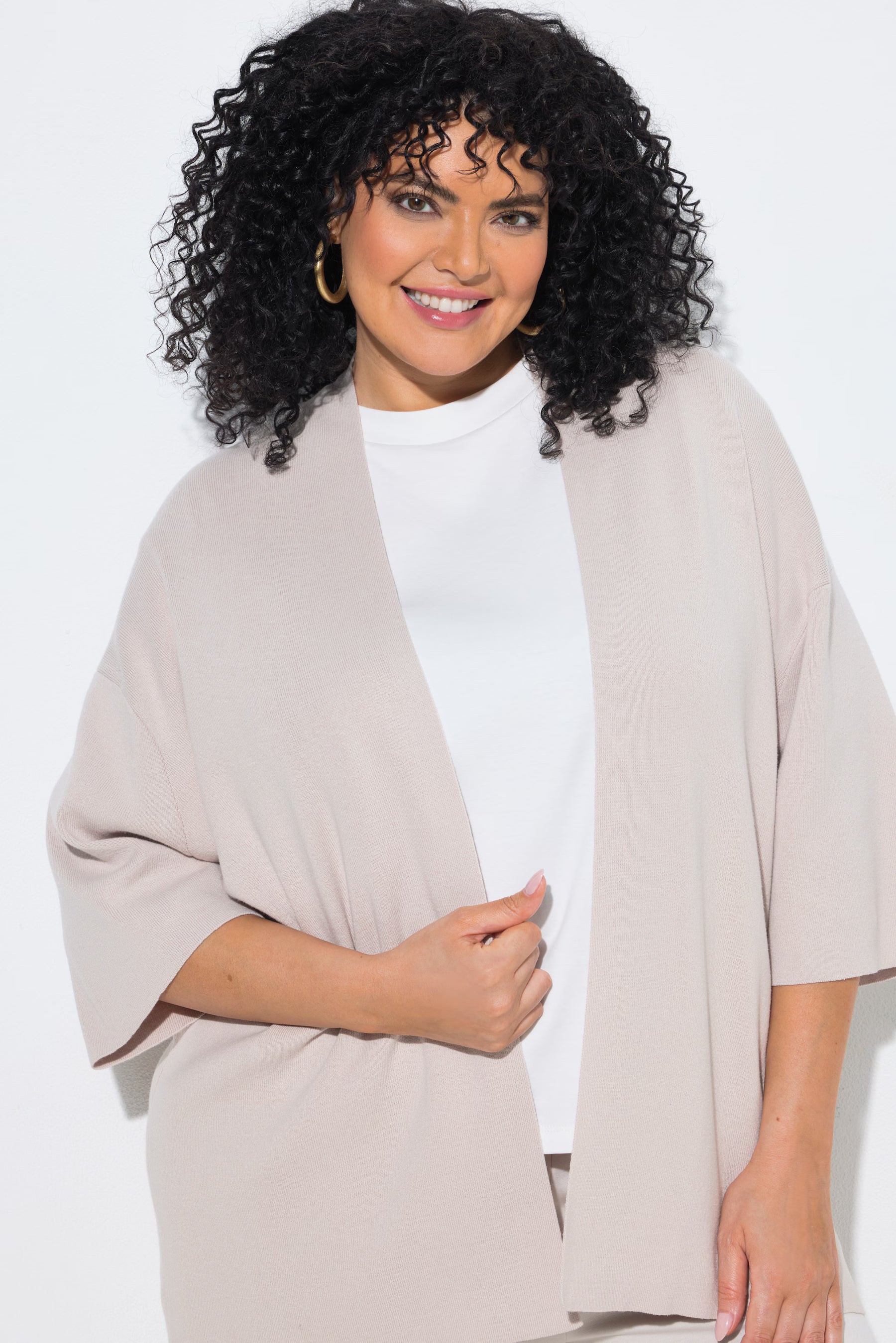 Ulla Popken Open Cardigan in Beige 