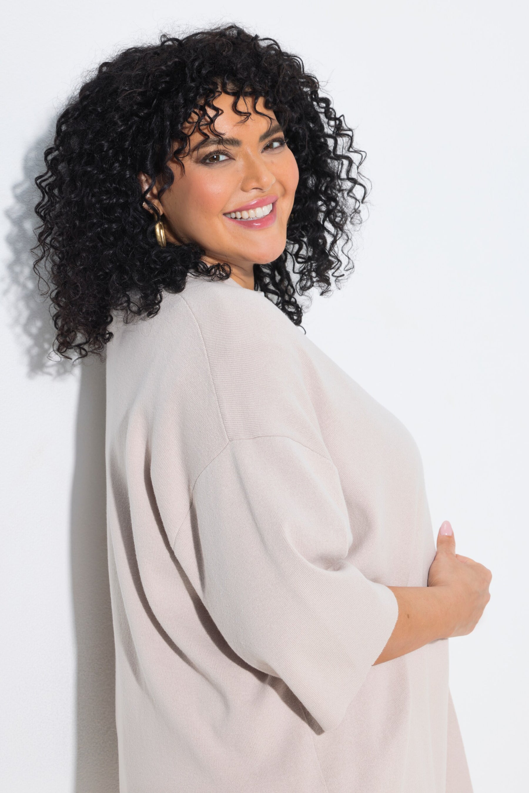 Ulla Popken Open Cardigan in Beige 