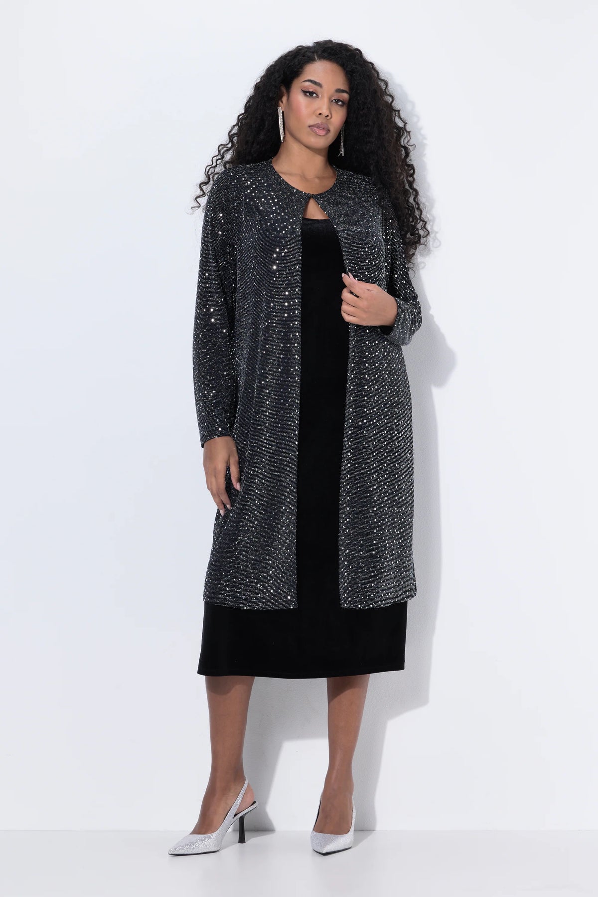 Ulla Popken Open Silver Sequin Jacket