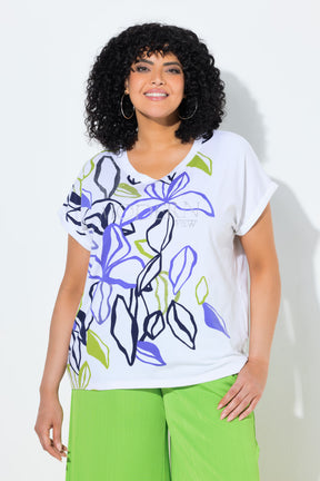 Ulla Popken Oversized Leaf Print T-Shirt 