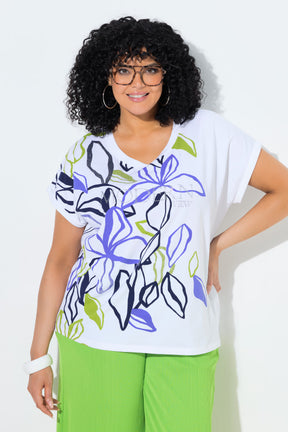Ulla Popken Oversized Leaf Print T-Shirt 