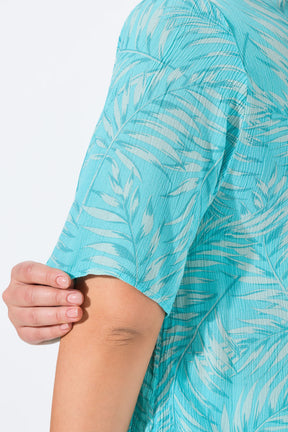 Ulla Popken Palm Leaf Blouse in Turquoise
