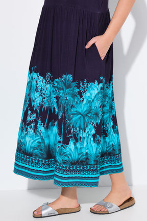 Ulla Popken Palm Print Maxi Dress in Navy
