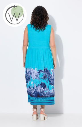 Ulla Popken Palm Print Maxi Dress in Turquoise