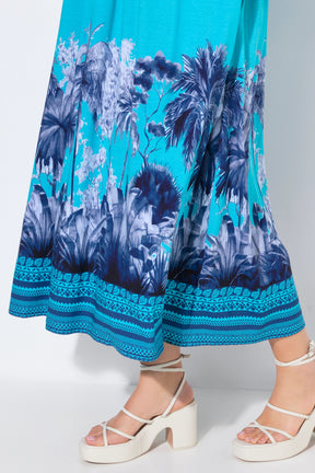 Ulla Popken Palm Print Maxi Dress in Turquoise