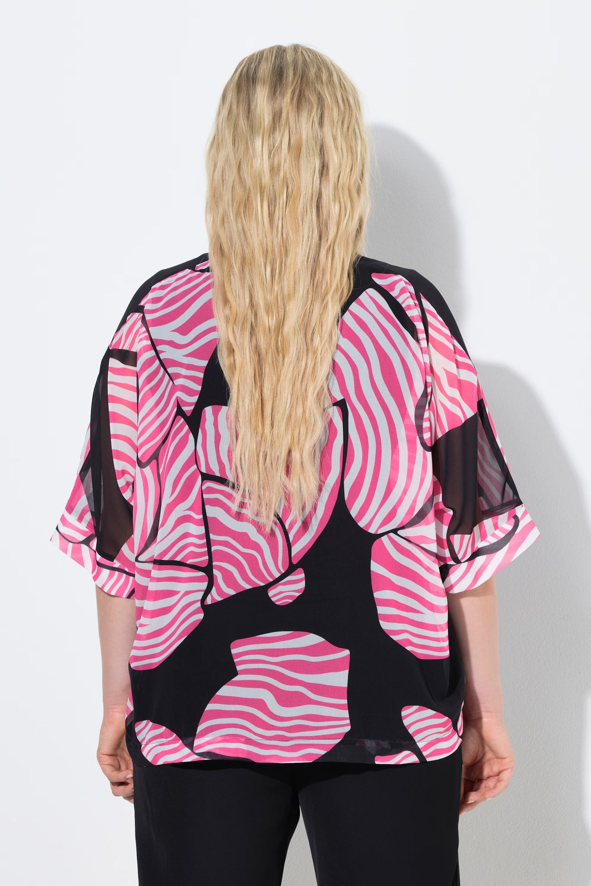 Ulla Popken Pink Zebra Chiffon Blouse in Black 