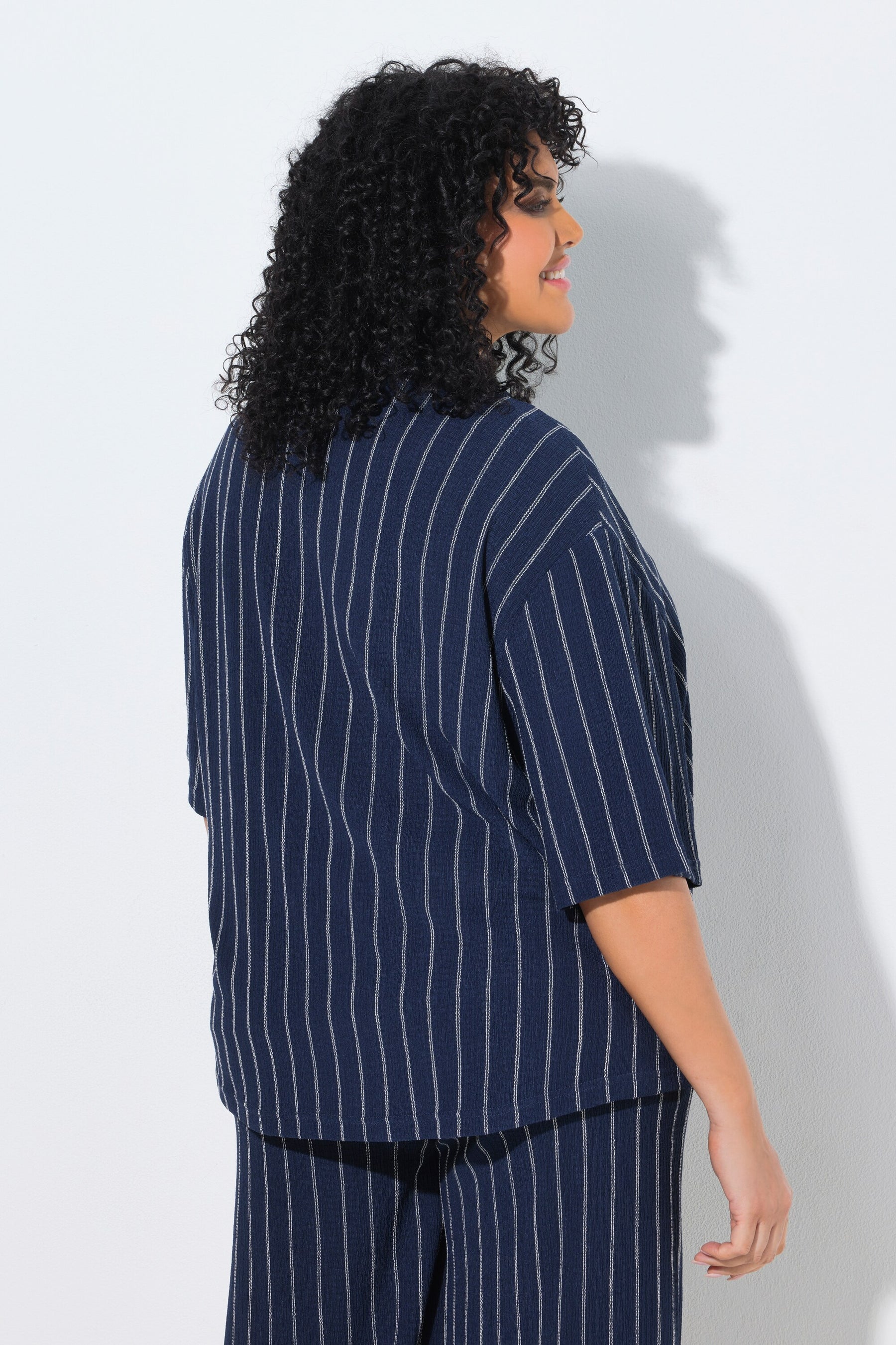 Ulla Popken Pinstripe Shirt in Navy 
