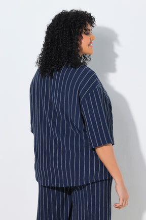 Ulla Popken Pinstripe Shirt in Navy 