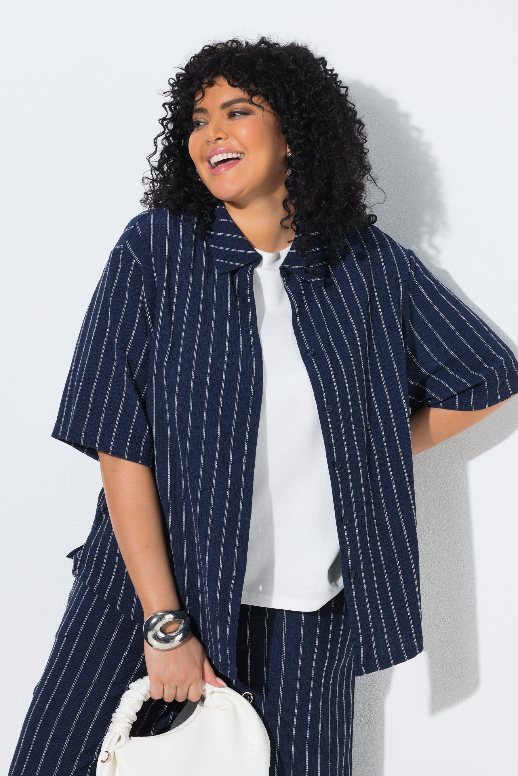 Ulla Popken Pinstripe Shirt in Navy