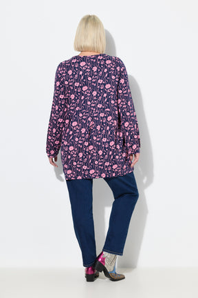 Ulla Popken Pleated Blouse in Navy