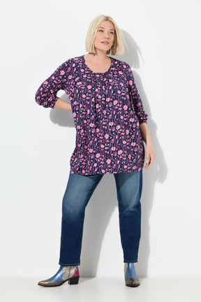 Ulla Popken Pleated Blouse in Navy