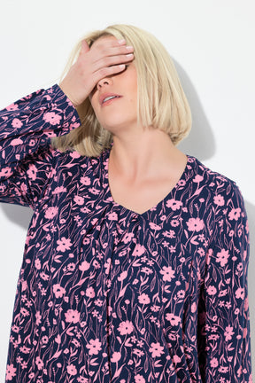 Ulla Popken Pleated Blouse in Navy