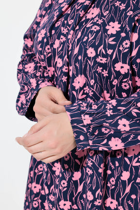 Ulla Popken Pleated Blouse in Navy