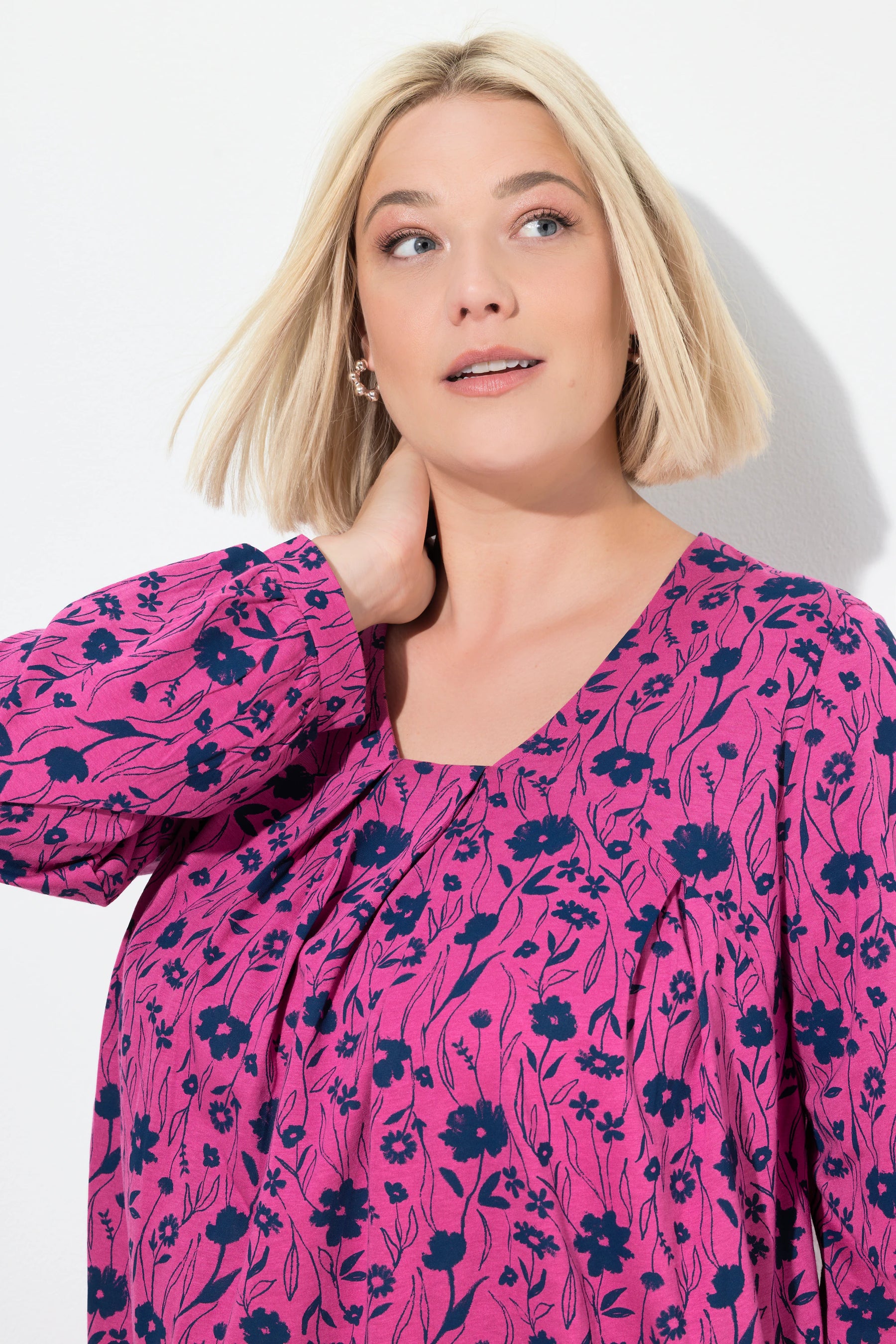 Ulla Popken Pleated Blouse in Pink