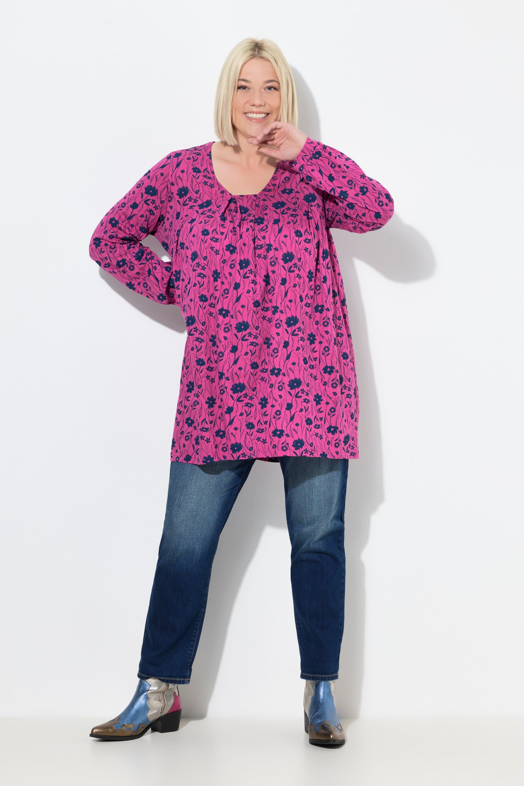 Ulla Popken Pleated Blouse in Pink