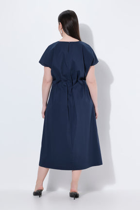 Ulla Popken Pleated Dress in Navy 