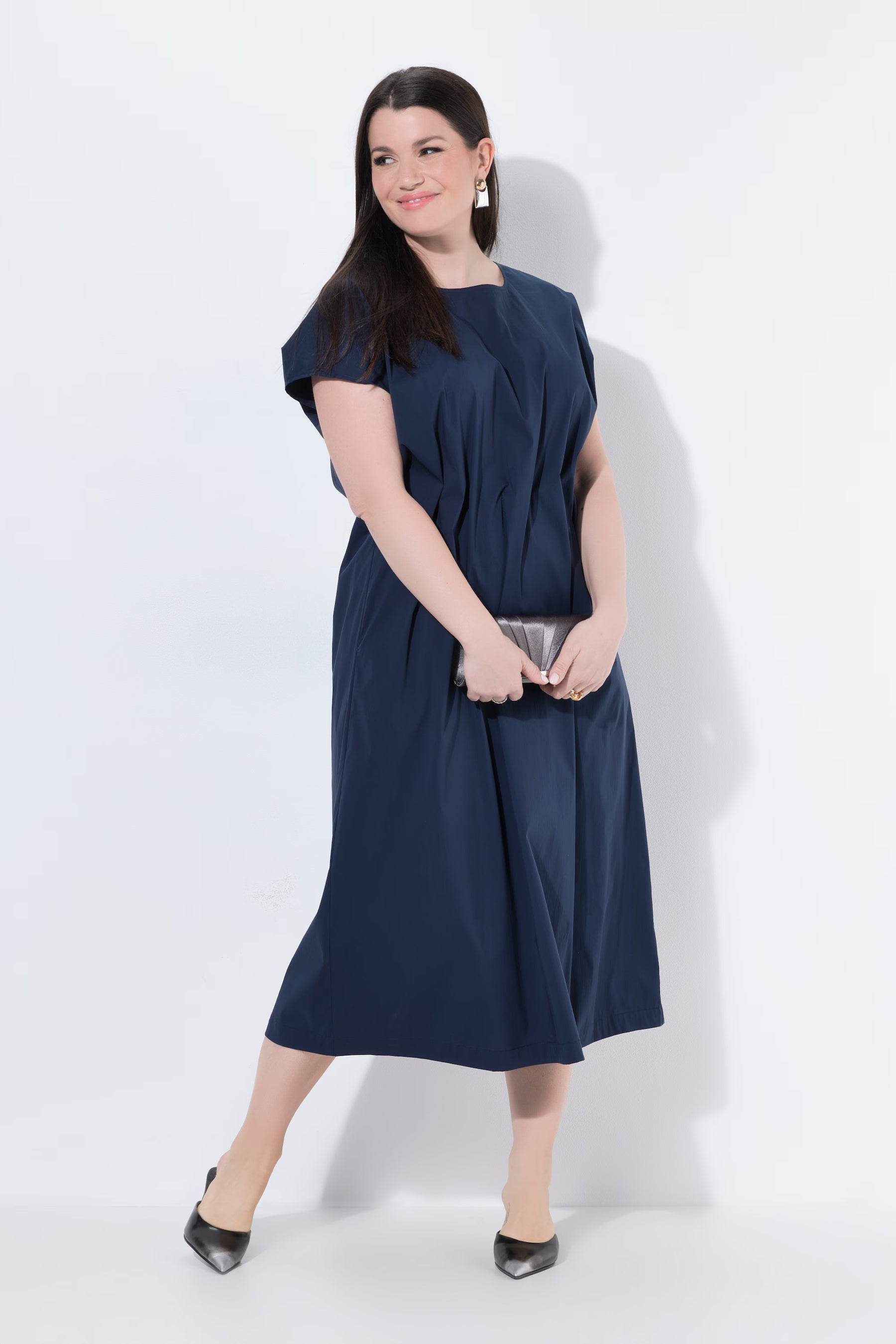 Ulla Popken Pleated Dress in Navy 