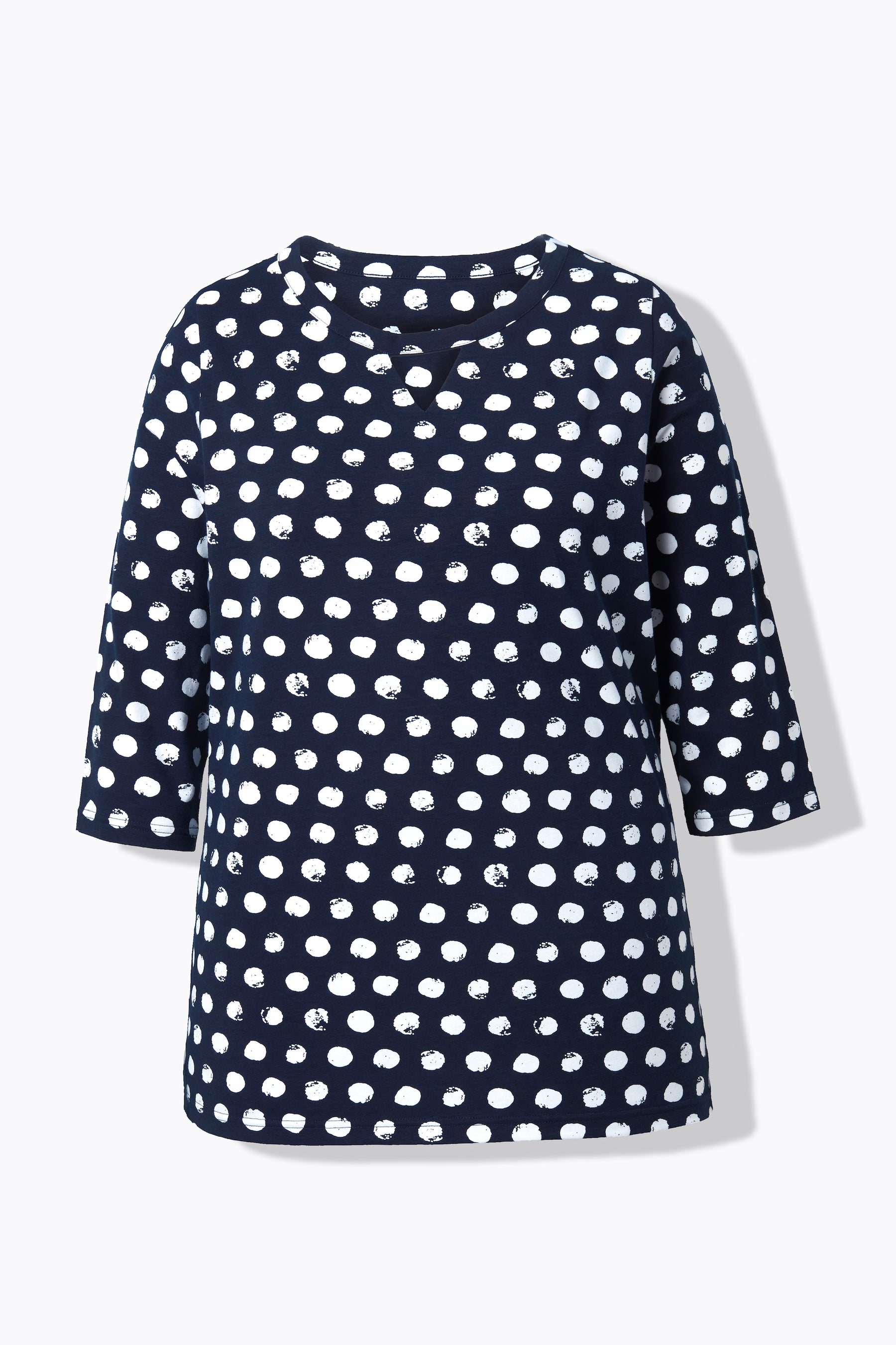 Ulla Popken Polka Dot Keyhole Top in Navy, product image