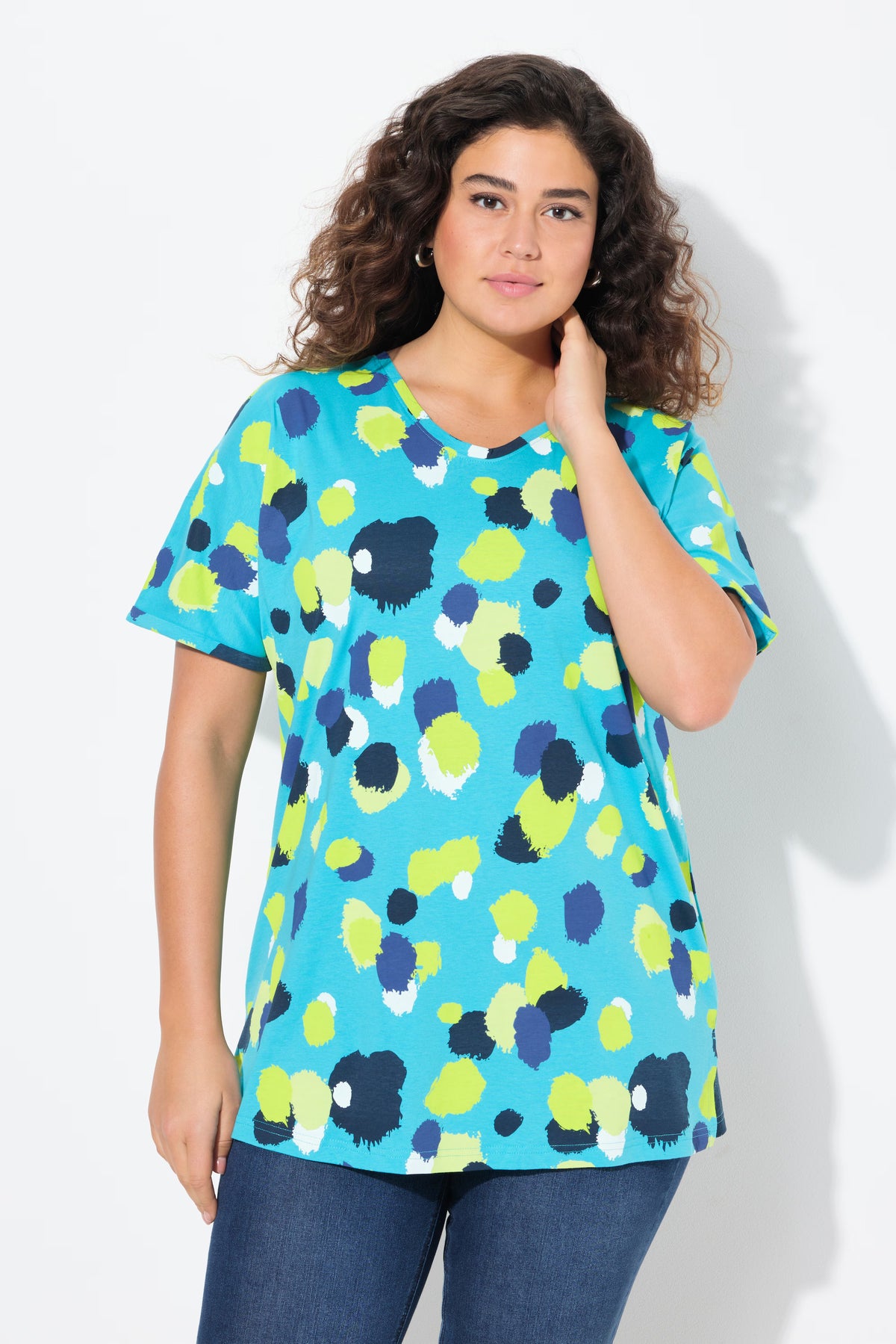 Ulla Popken Polka Dot T-Shirt in Turquoise