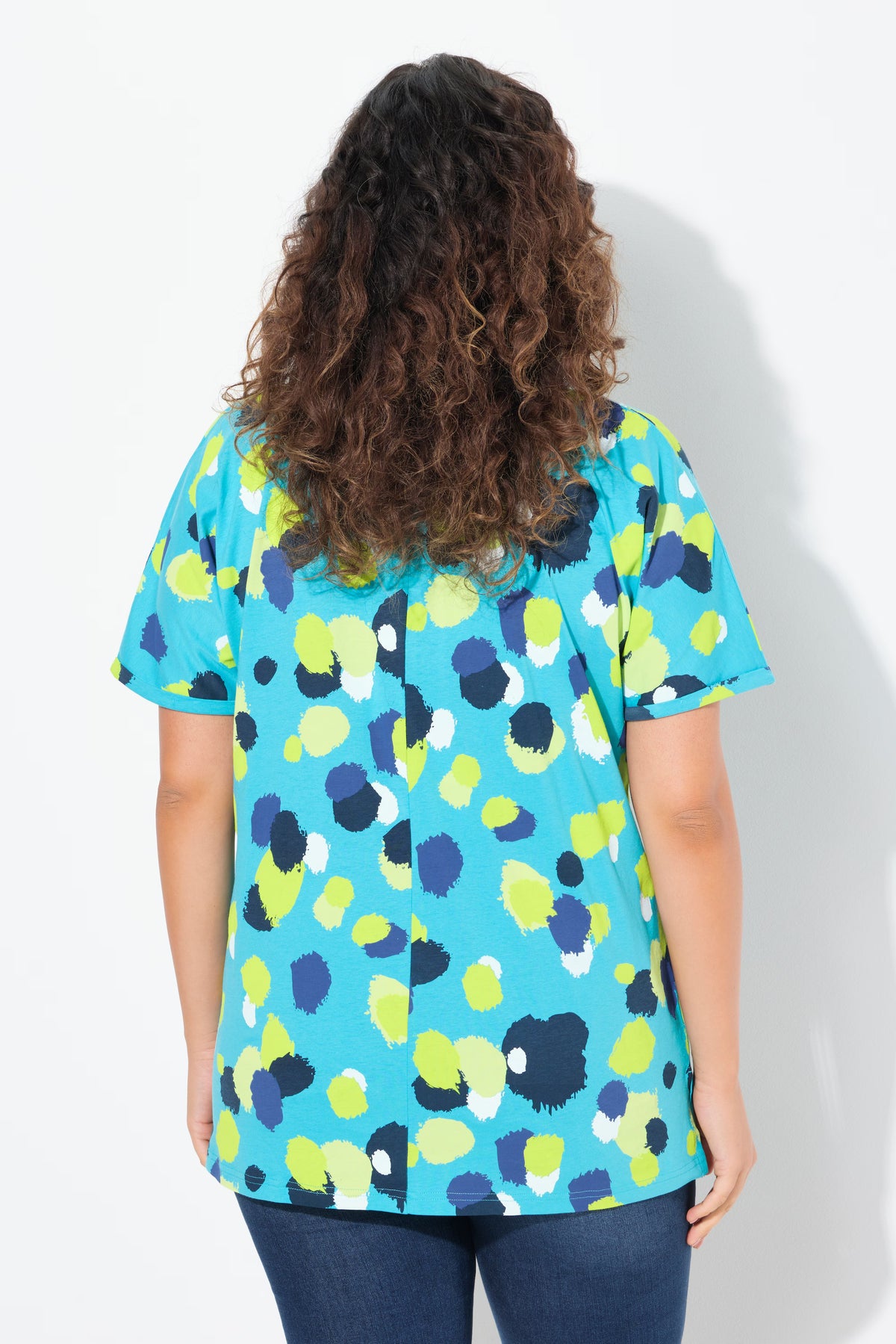 Ulla Popken Polka Dot T-Shirt in Turquoise