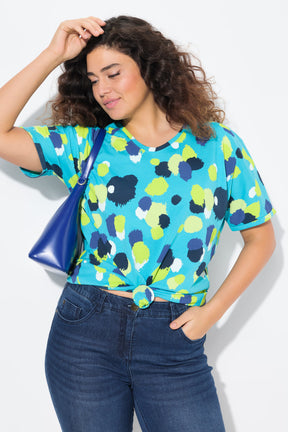 Ulla Popken Polka Dot T-Shirt in Turquoise