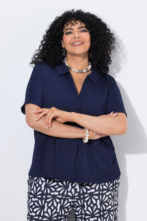 Ulla Popken Polo Collar Blouse in Navy 