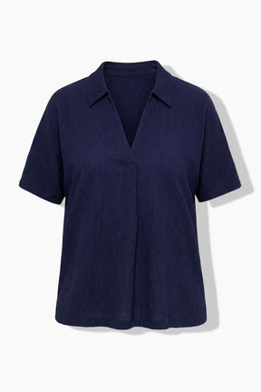 Ulla Popken Polo Collar Blouse in Navy 