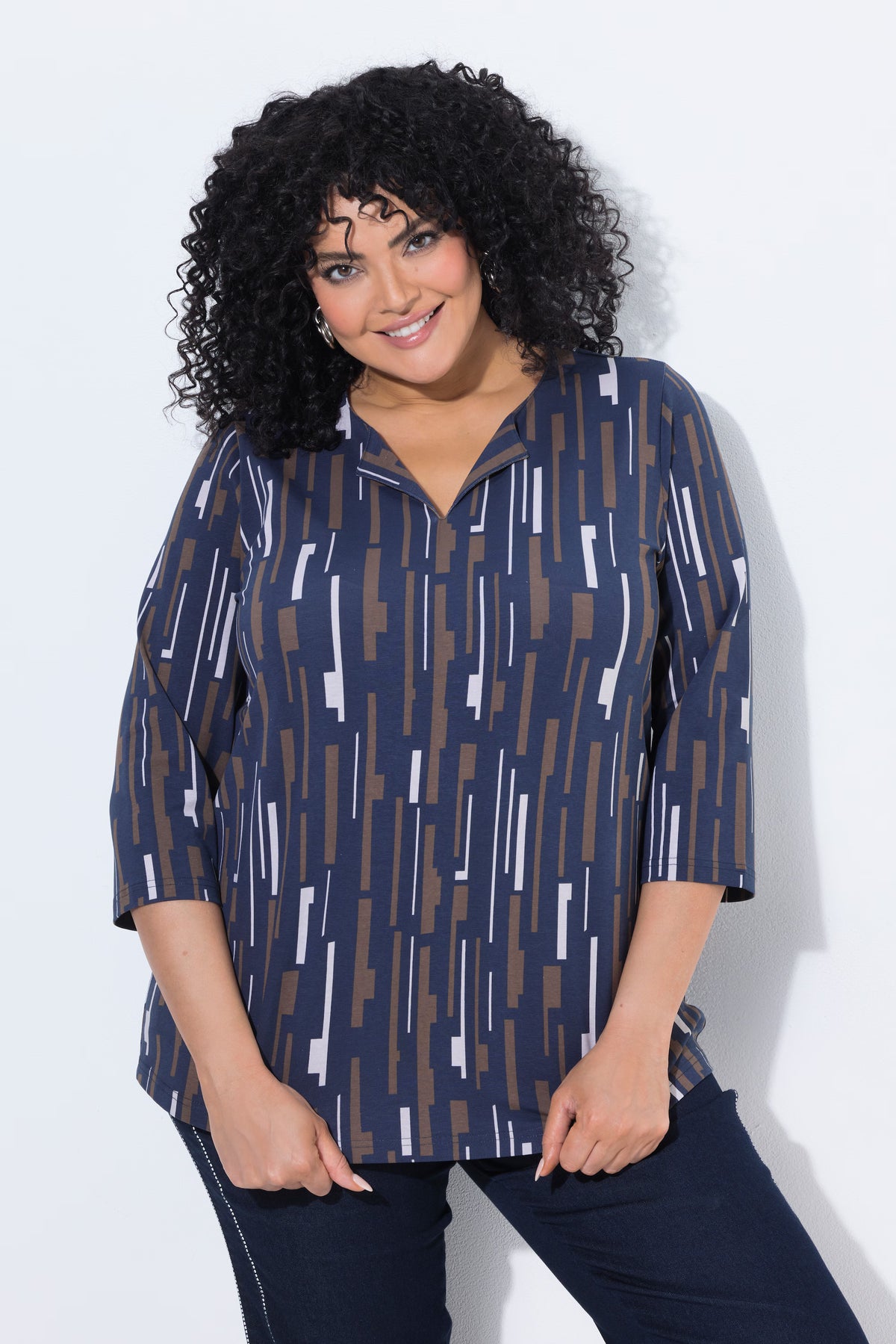Ulla Popken Printed Top in Navy 