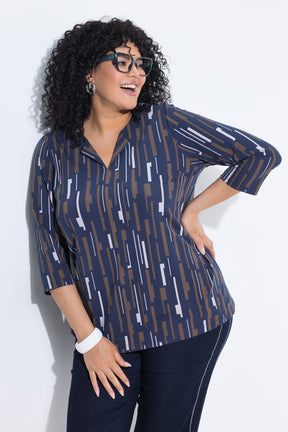 Ulla Popken Printed Top in Navy 