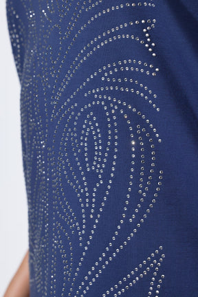 Ulla Popken Rhinestone Leaf T-Shirt in Navy 