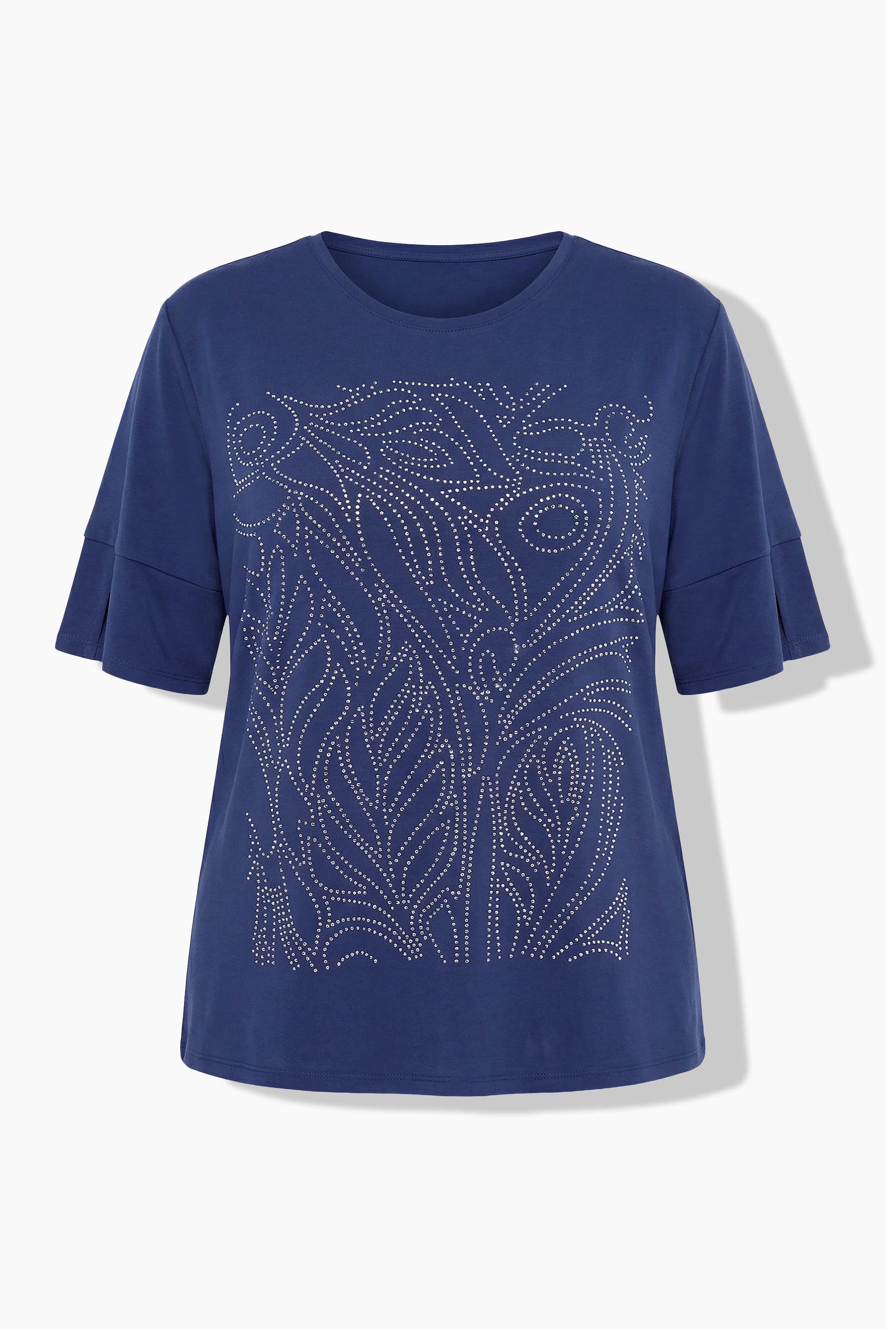 Ulla Popken Rhinestone Leaf T-Shirt in Navy 